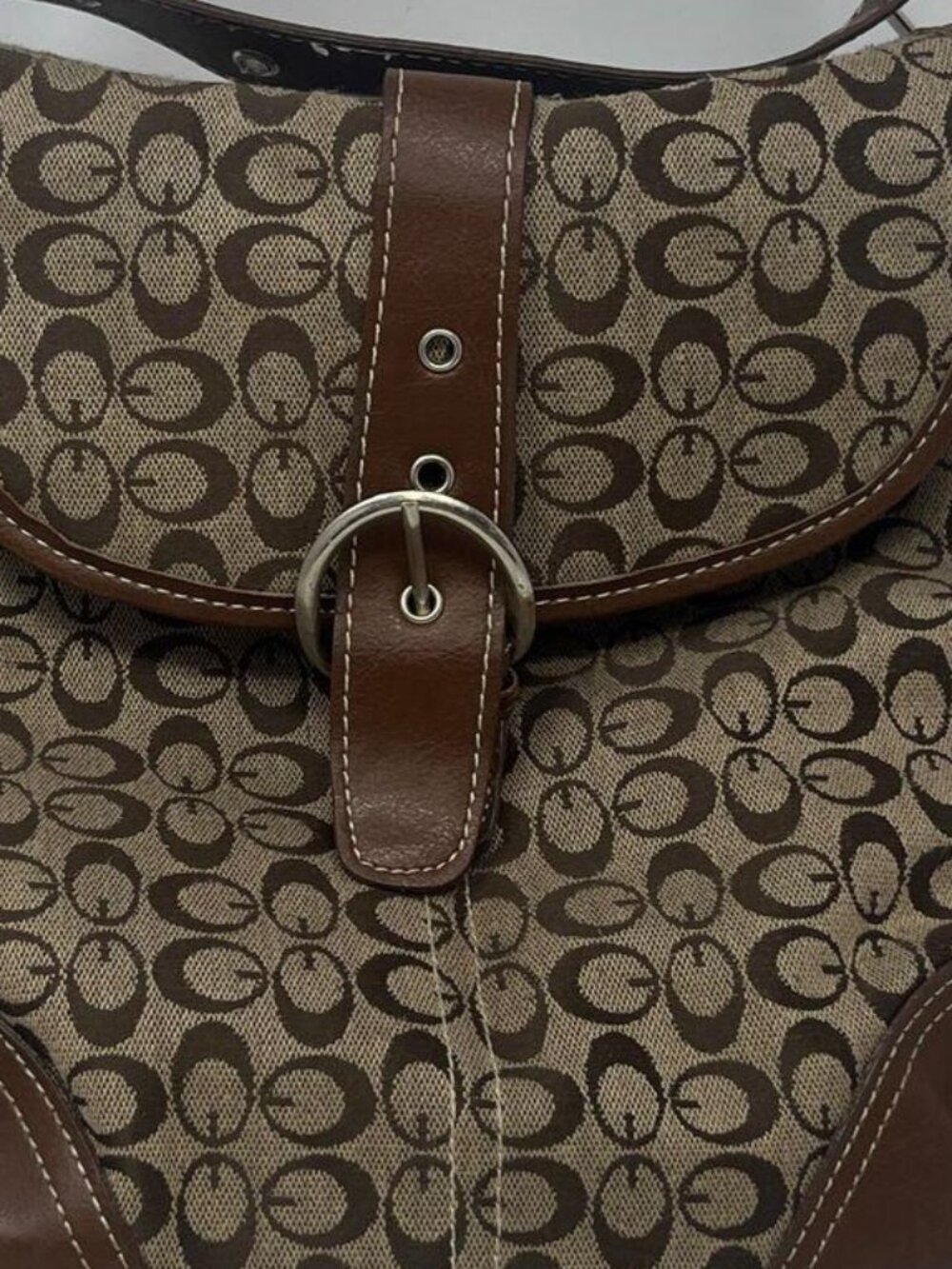 Coach Women's Soho Brown Signature Print Jacquard Flap Shoulder Purse